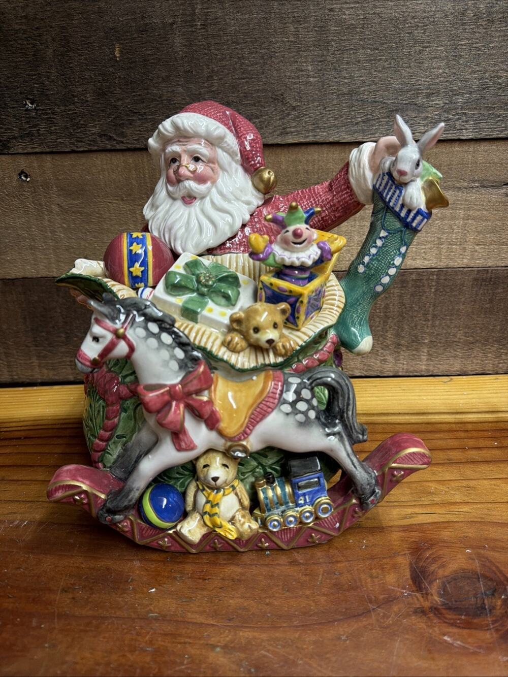 Fitz and Floyd Classics Old Fashioned Christmas Santa Claus Teapot In Box-flaw